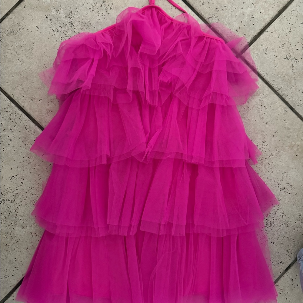 B Darlin Vibrant Pink Layered Kids Dress
